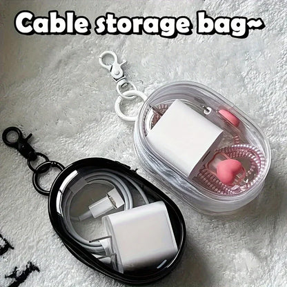 Portable Mini Clear Zipper Storage Bag - Space-Saving Organizer for Earphones & Chargers, Versatile with Handy Keychain Loop Beauty World Shop