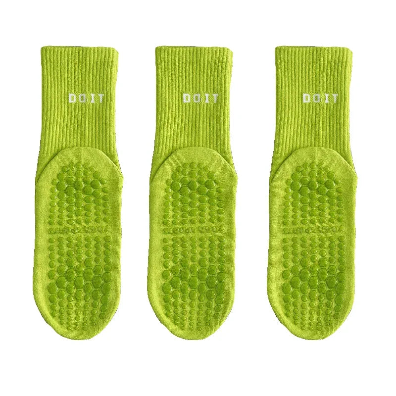 3 Pairs Cotton Yoga Socks For Women Solid Color Professional Non-slip Pilates Dance Gym Sports Breathable Fitness Floor Socks Beauty World Shop