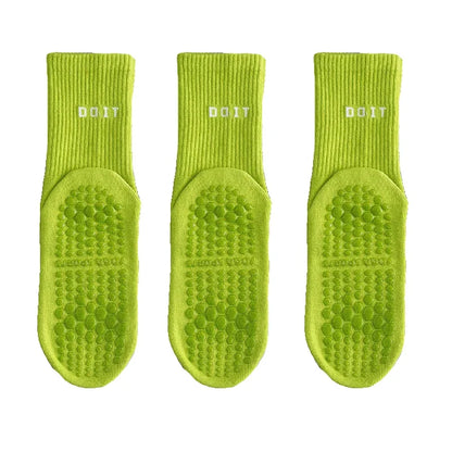 3 Pairs Cotton Yoga Socks For Women Solid Color Professional Non-slip Pilates Dance Gym Sports Breathable Fitness Floor Socks Beauty World Shop