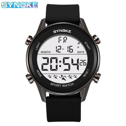 SYNOKE Men Outdoor Sports Multifunctional Waterproof Large Screen Display Luminous LED Digital For Men Fashion Silicon Watch Beauty World Shop