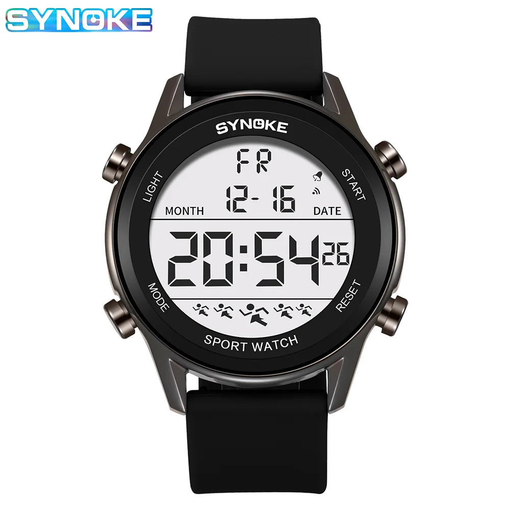 SYNOKE Men Outdoor Sports Multifunctional Waterproof Large Screen Display Luminous LED Digital For Men Fashion Silicon Watch Beauty World Shop