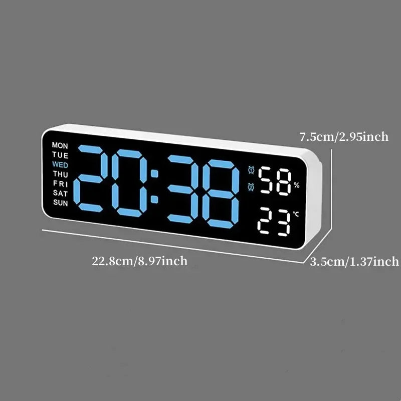 9 Inch Large Digital Wall Clock USB Powered TEMP Humidity Week Auto Dimmer DST Table Clock 12/24H Electronic LED Alarm Clock Beauty World Shop