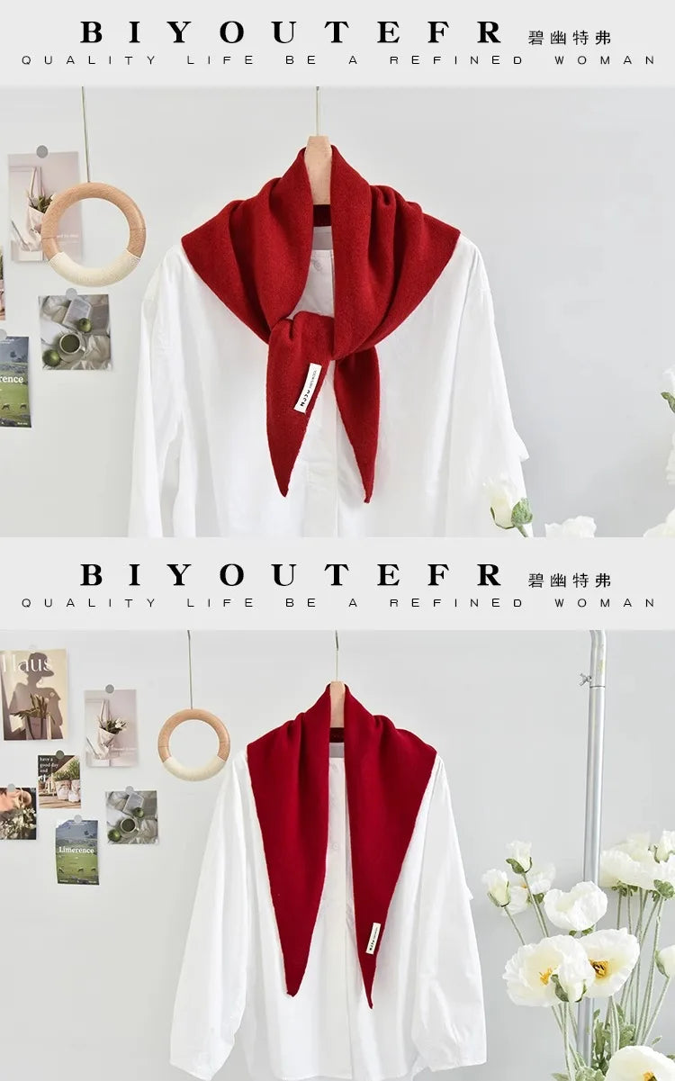100% Australian Wool Knitted Triangle Scarf Shawl Women's Autumn  Winter Warm Neck Protection Scarf Decorative  Small Scarf Beauty World Shop