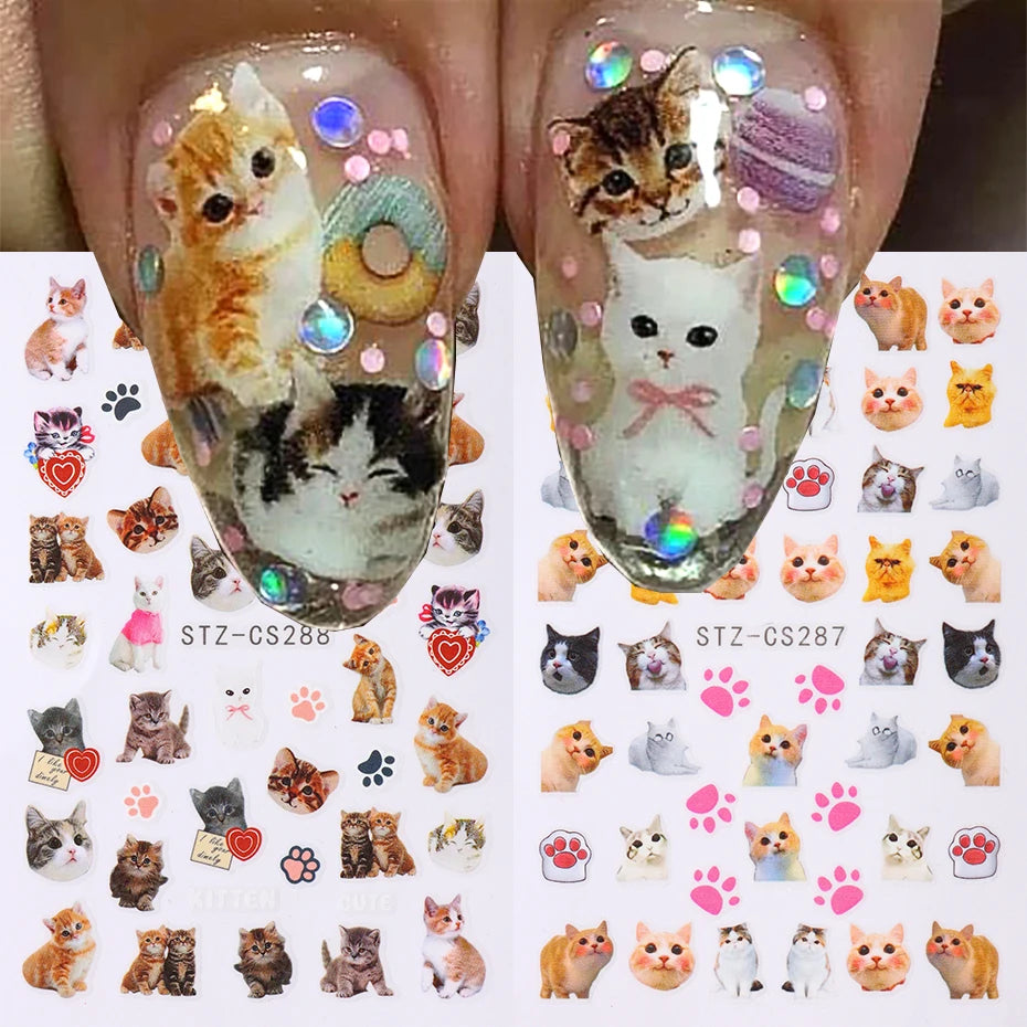 Lovely Dog Cat Animal Bunny 3D Korean Cartoon Scrawl Relief Self Adhesive Nail Art Stickers Cute Pretty Puppy Kitty Star Manicur Beauty World Shop