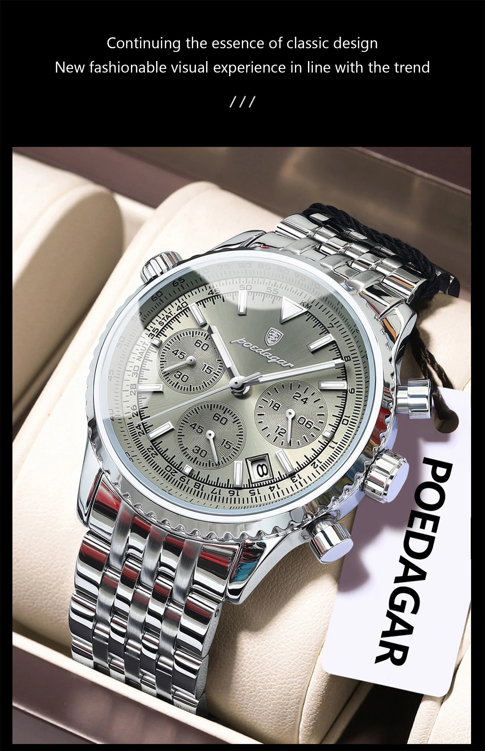 POEDAGAR Luxury Fashion Men Watch Stainless Steel Waterproof Luminous Quartz Male Clock Date Chronograph Military Men's Watches Beauty World Shop