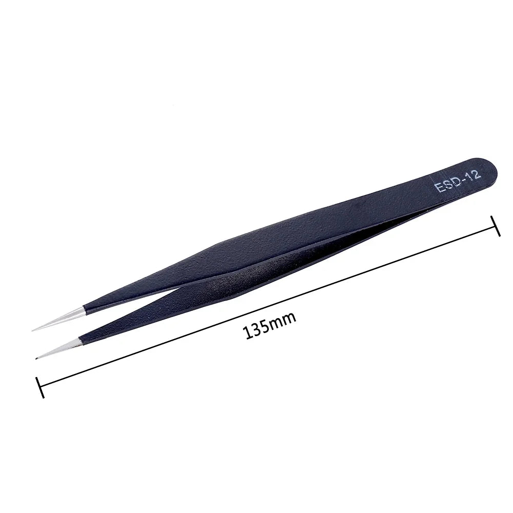 6Pcs Anti-static ESD Tweezers Maintenance Tool Industrial Precision Curved Straight Tweezers Repair Tools Set Beauty World Shop