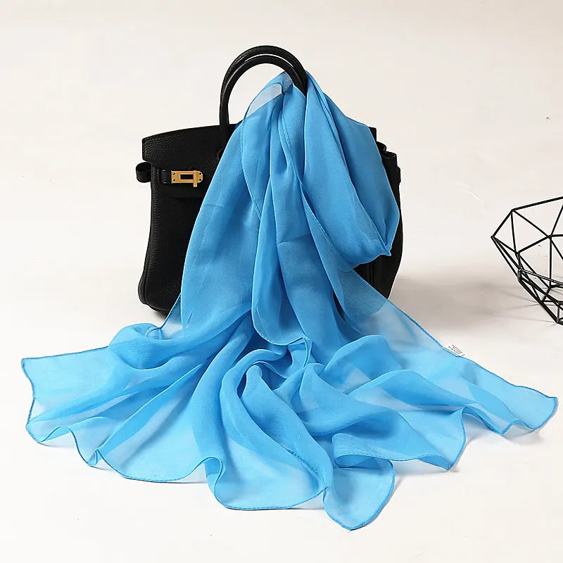 Fashion Four Seasons Women Plain Color Thin Soft Beach Thin Silky Georgette Scarf Shawls Long Wraps Beach Sunscreen Hijab Beauty World Shop