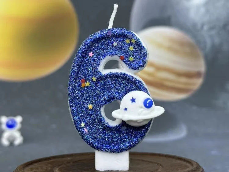 DIY Planet themed Spaceship 0-9 DIY digital candle Dark Blue Birthday candle Outer space themed party cake decoration Beauty World Shop