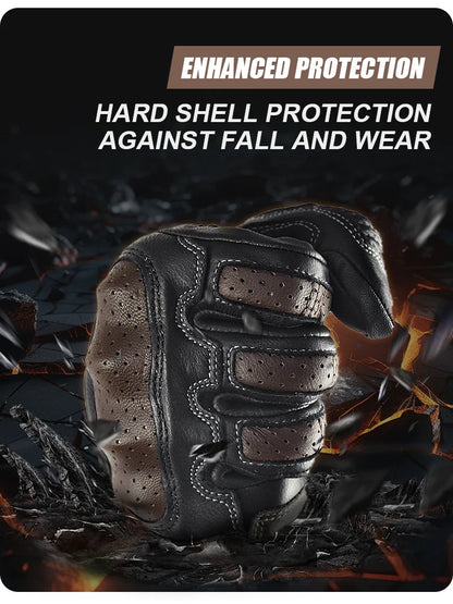 With CE Approved Summer Retro Perforated Leather Motorcycle Gloves Men Women Full Finger Motocross Dirt Biker Glove Guantes Moto Beauty World Shop