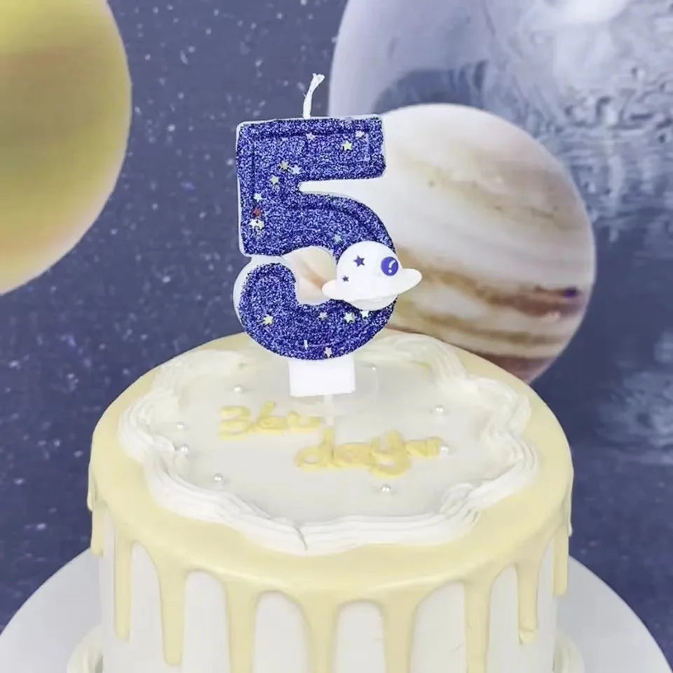 DIY Planet themed Spaceship 0-9 DIY digital candle Dark Blue Birthday candle Outer space themed party cake decoration Beauty World Shop