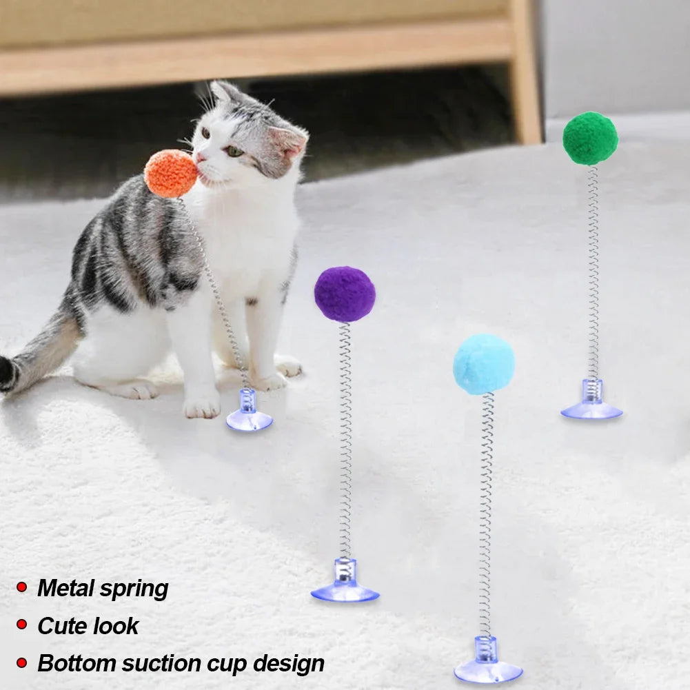 1pc Fur Ball Spring Cat Toy Suction Cup Multicolored Teaser Wand Pet Interactive Toys Cat Scratcher Toys Supplies Random Color Beauty World Shop