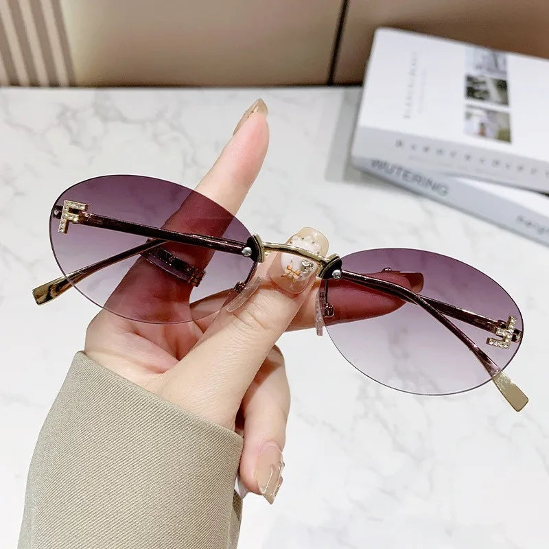 Elegant Diamond Oval Sunglasses Male Letter "F" Rimless Sunglasses  car sunglasses 90902 Beauty World Shop