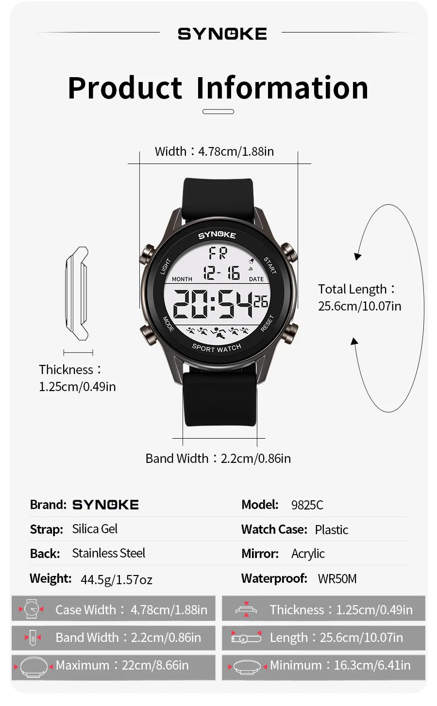 SYNOKE Men Outdoor Sports Multifunctional Waterproof Large Screen Display Luminous LED Digital For Men Fashion Silicon Watch Beauty World Shop