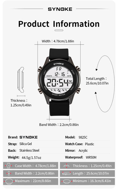 SYNOKE Men Outdoor Sports Multifunctional Waterproof Large Screen Display Luminous LED Digital For Men Fashion Silicon Watch Beauty World Shop