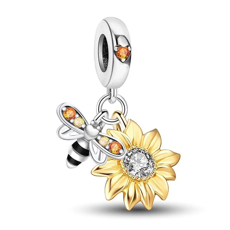 Shecharms 925 Sterling Silver Love Heart Firefly Golden Series Charms Fit DIY Making Bracelet Necklace High Quality Fine Jewelry Beauty World Shop