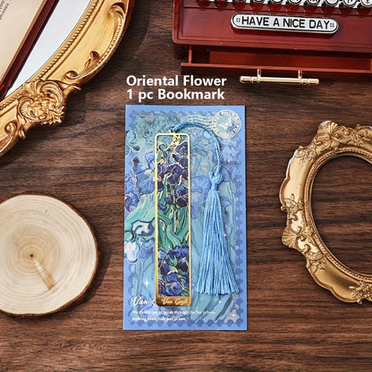 Vintage Oil Painting Metal Bookmarks - Hollow Hot Stamping Long Tassel Bookmarks - Stationery Gifts for Book Clubs, Book Lovers, Beauty World Shop