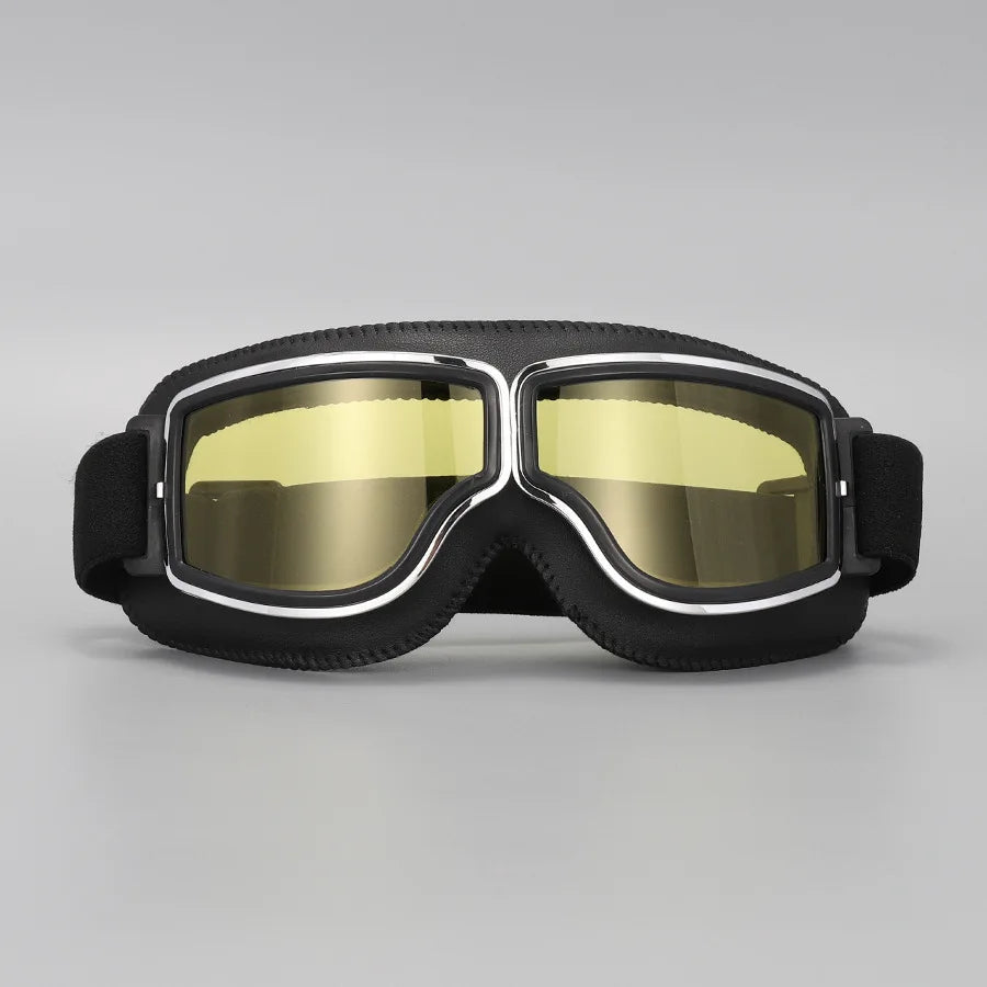 Motorcycle Glasses Windproof Motorcycle Helmet Glasses Sunglasses Retro Universal Folding Leather Retro Motorcycle Accessories Beauty World Shop
