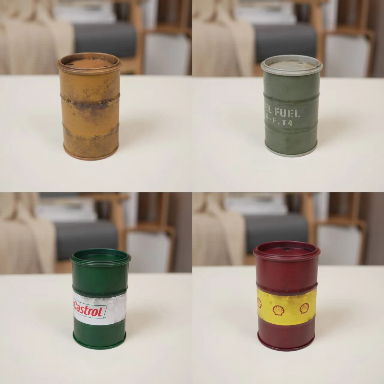 Chemistry Oil Drum Model Iron Mini Oil Drum Model War Games Scene Model Storage Box Desktop Decoration Car Model for Boys Gifts Beauty World Shop