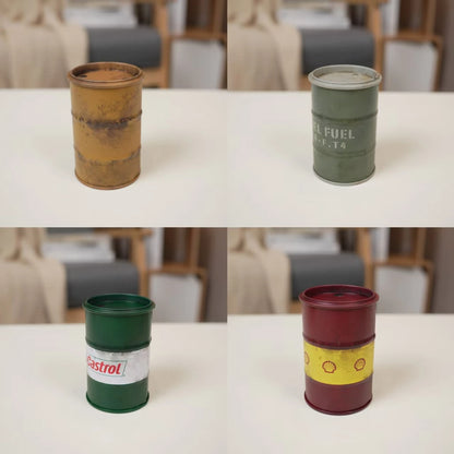Chemistry Oil Drum Model Iron Mini Oil Drum Model War Games Scene Model Storage Box Desktop Decoration Car Model for Boys Gifts Beauty World Shop