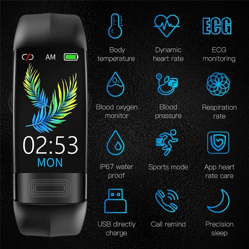 ECG+PPG Smart Wristband Fitness Tracker for Women Men Calorie Blood Pressure Waterproof Sport Smartband Health Smartwatch Beauty World Shop
