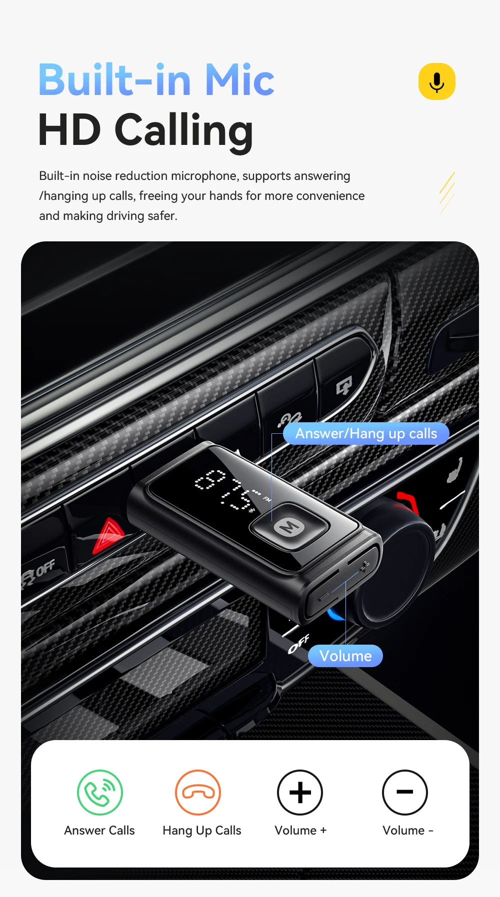 ESSAGER Bluetooth 5.4 Car Adapter Wireless FM Transmitter Audio Receiver&Handsfree Call Auto Stereo Mic Car Adapter Accessories Beauty World Shop