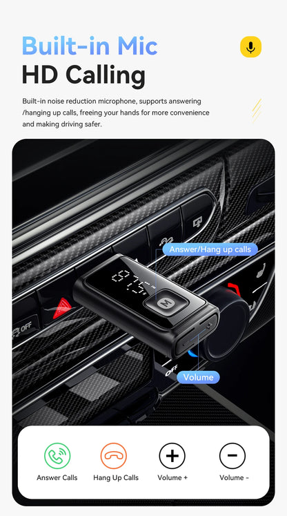 ESSAGER Bluetooth 5.4 Car Adapter Wireless FM Transmitter Audio Receiver&Handsfree Call Auto Stereo Mic Car Adapter Accessories Beauty World Shop