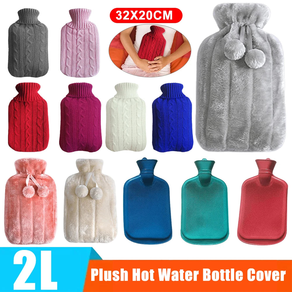 2L Hot Water Bottle Cover Rubber Hot Water Bags Winter Plush Hand & Feet Warmer Explosion-Proof Water Bottle Cover For Hot Water Beauty World Shop