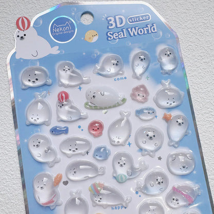 NEKONI Cute Animals Seal Bear Penguin 3D Stickers Scrapbooking DIY Journaling Stationery Diary Cute Stickers School Supply Beauty World Shop