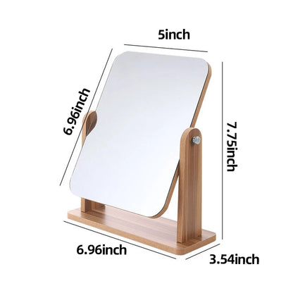 Dresser Vanity Makeup Mirror with Wood Stand, 360 Degree Rotating Compact Cosmetic Mirror, Portable Counter-top Mirror Bath Gift Beauty World Shop