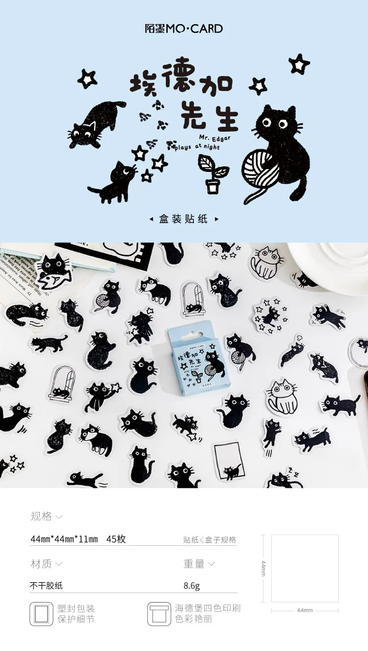 45Stickers / Box Kitten Notebook Boxed Stickers Cartoon Cute Decorative Photo Album Diy Stickers Growth Manual Beauty World Shop