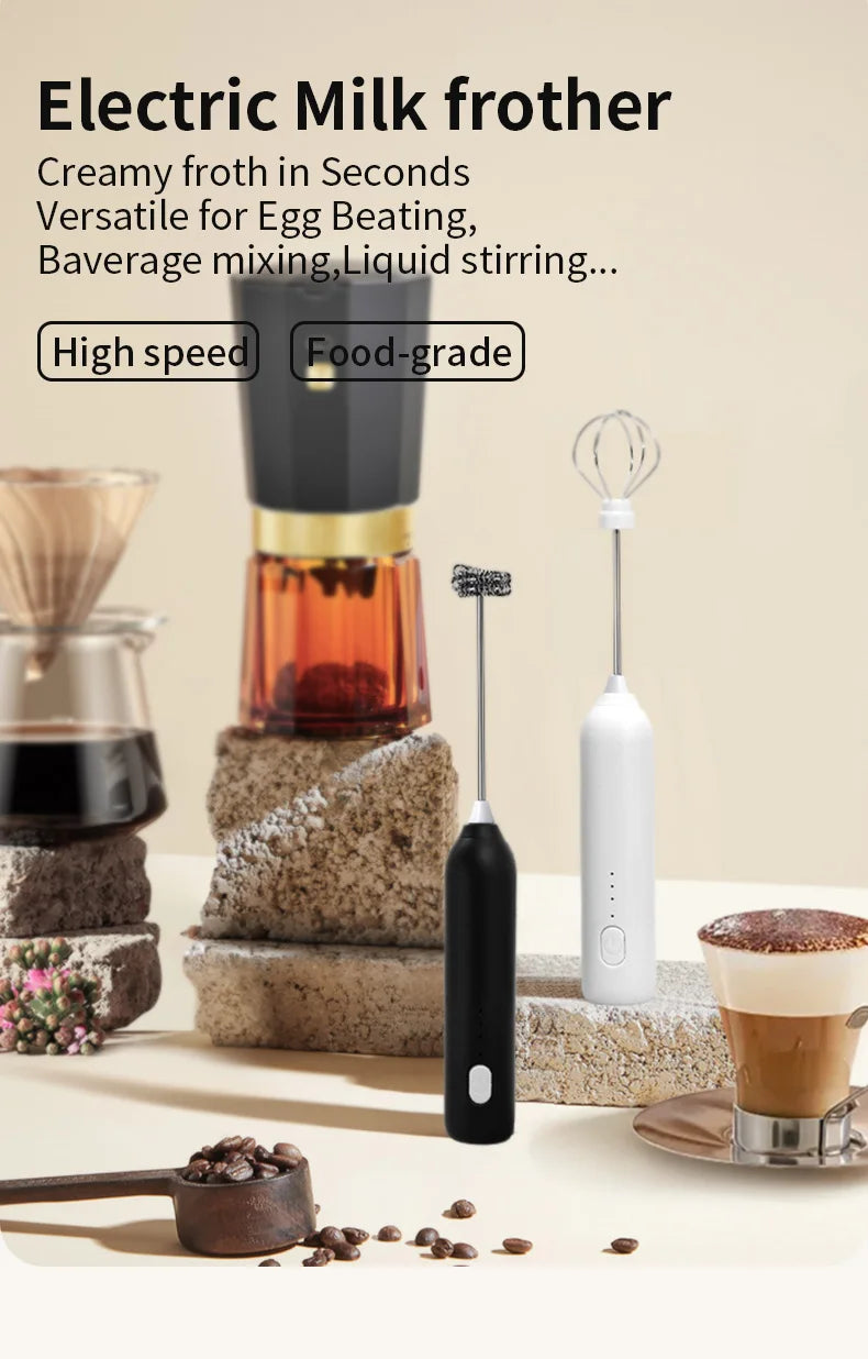 UPGRADED Electric Coffee Frother/MILK Whisk+Egg Beater MINI Food Blender USB Rechargeable Handheld Three Speeds Espresso Tools Beauty World Shop