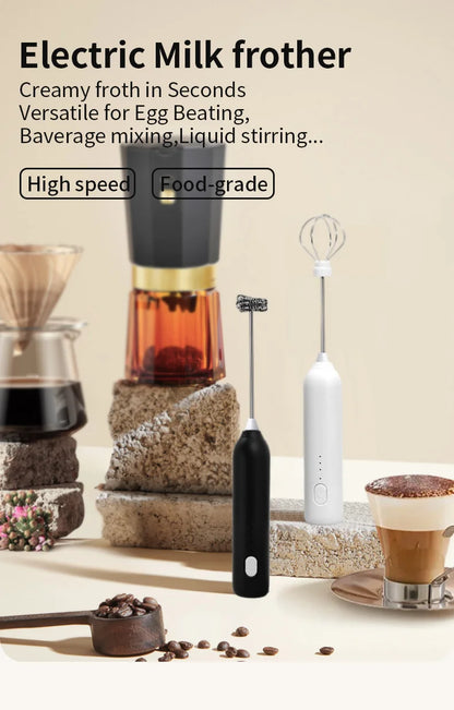 UPGRADED Electric Coffee Frother/MILK Whisk+Egg Beater MINI Food Blender USB Rechargeable Handheld Three Speeds Espresso Tools Beauty World Shop