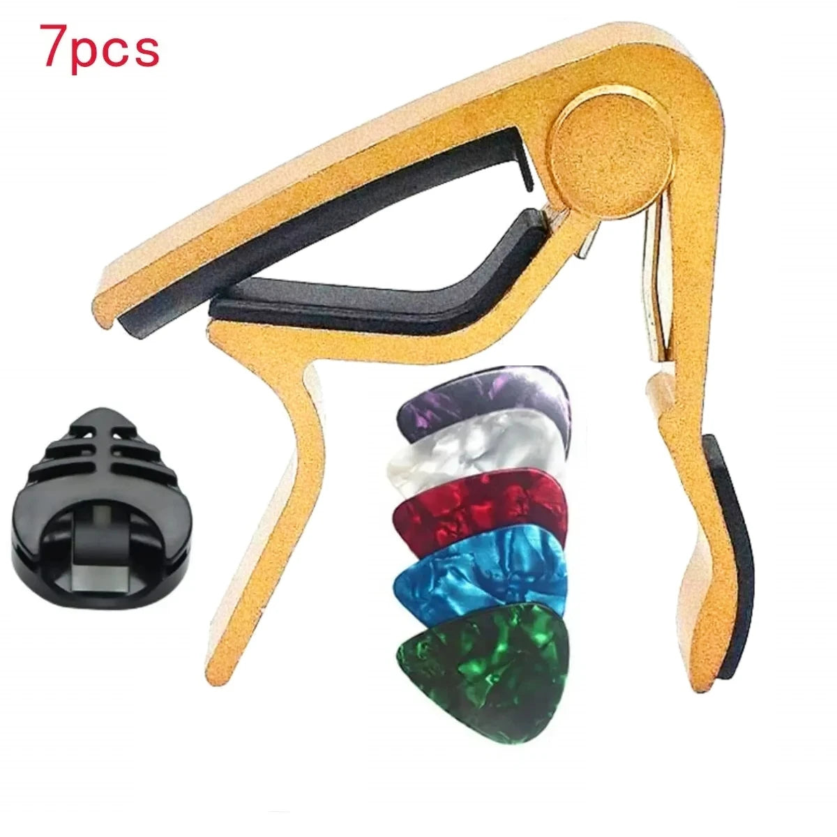 7pcs Guitar Capo for Acoustic And Electric Guitars With 5 Picks for Free And 1 Holder,Black; Silver Beauty World Shop