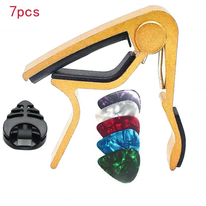 7pcs Guitar Capo for Acoustic And Electric Guitars With 5 Picks for Free And 1 Holder,Black; Silver Beauty World Shop
