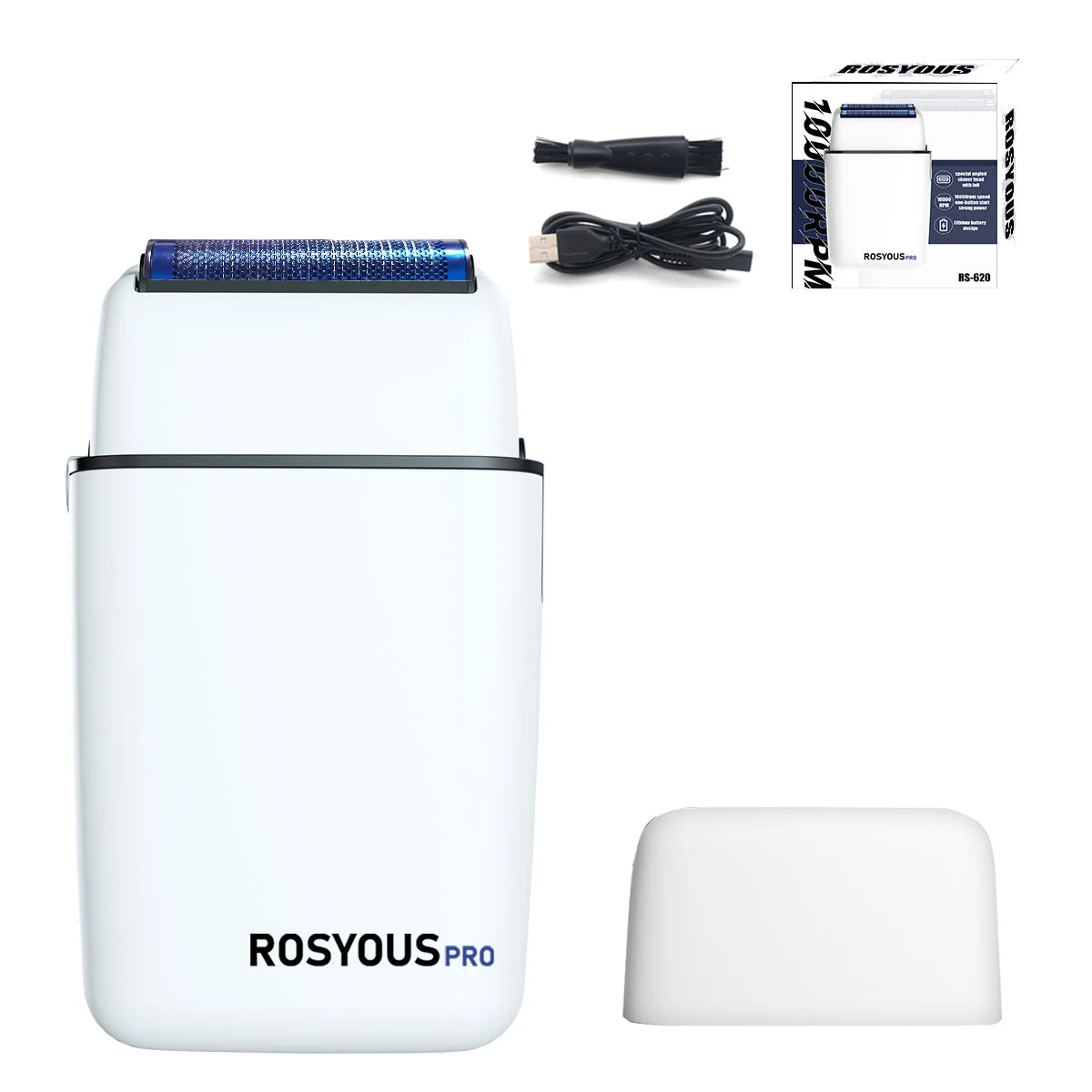 ROSYOUS RS620 Men's Shaving Machine 10000RPM Double Foil Blue Hypoallergenic Knife Net Electric Beard Trimmer Barber Shop Beauty World Shop