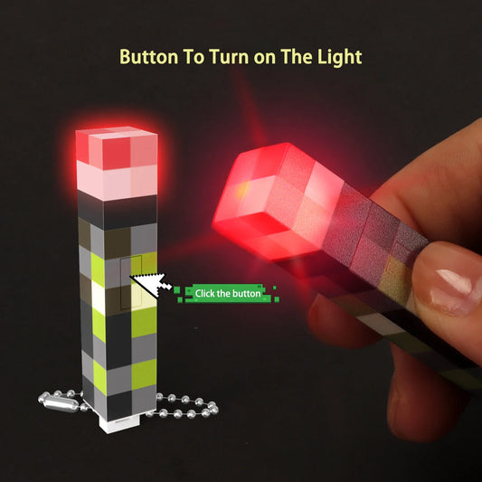 Fun Mini Torch Keychain Pixel Wind Design Game Model Toys LED Flashlight USB Rechargeable Night Light Backpack Pendant Fans Gift Beauty World Shop