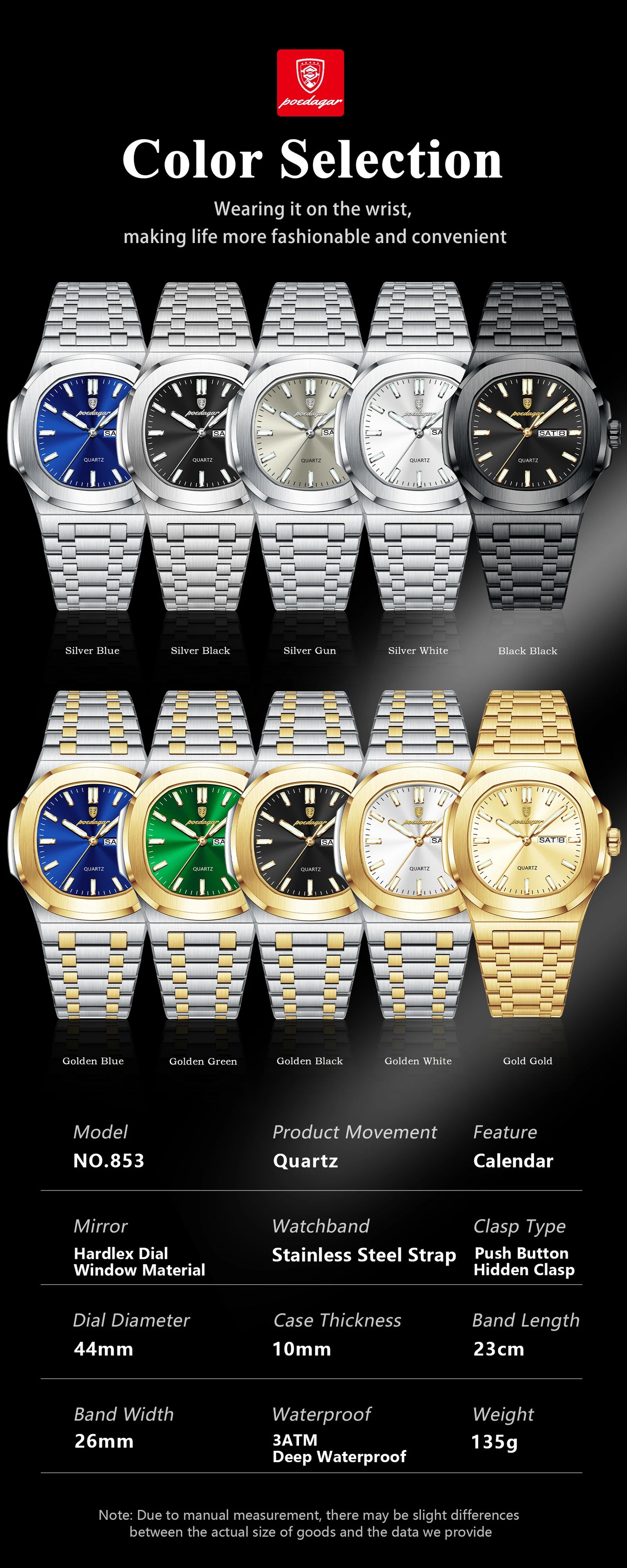 POEDAGAR Square Luxury Men's Wristwatch Luminous Waterproof Stainless Steel Male Clock Week Date Original Quartz Watches For Men Beauty World Shop