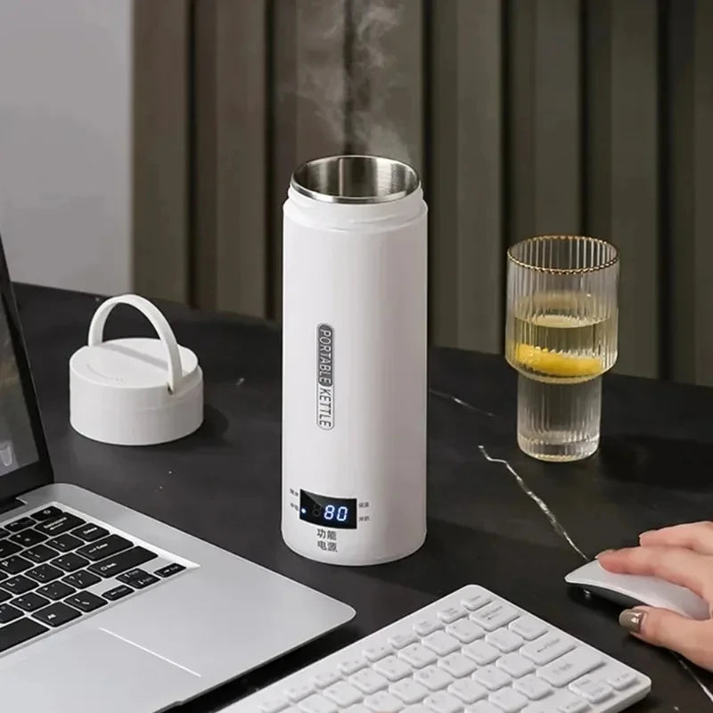 450ML Electric Kettles Portable Tea Coffee Kettle Travel Boil Water Thermal Cup Anti-Scald Water Bottle English Menu Beauty World Shop