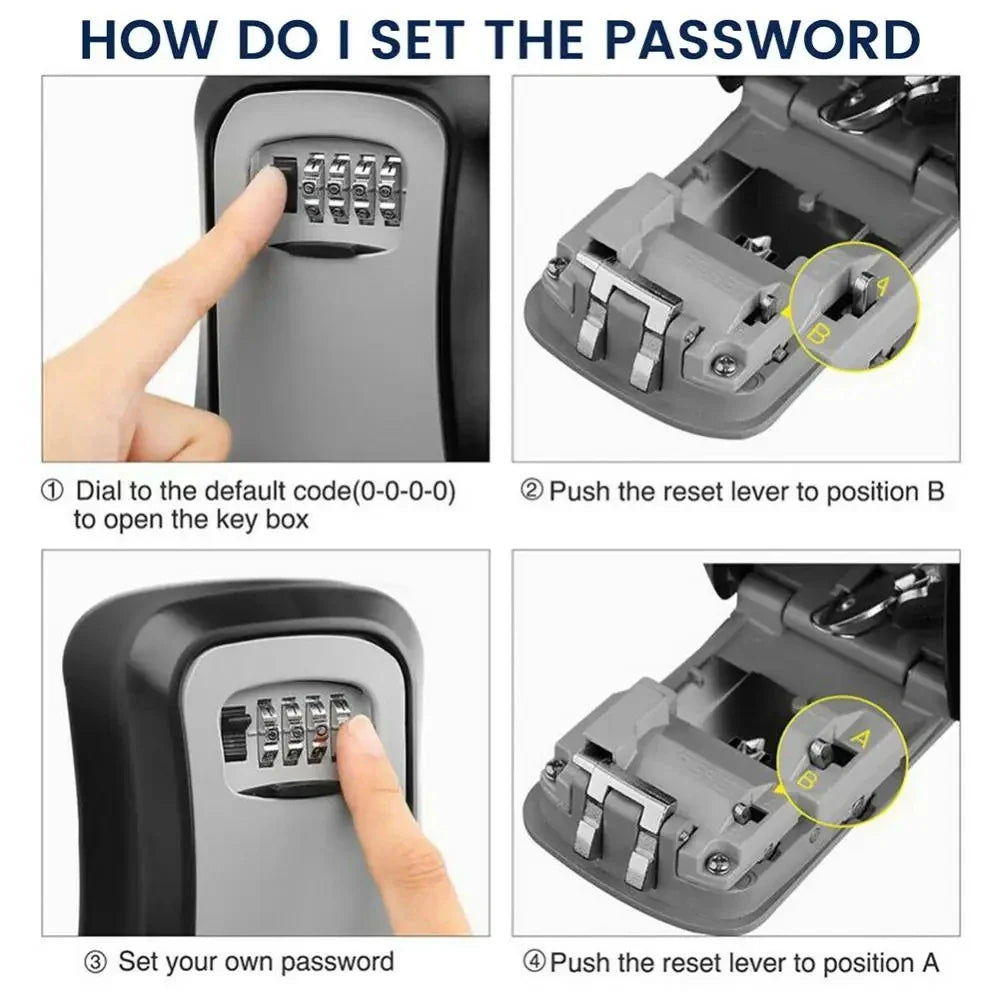Wall Mount Key Lock Box 4 Digit Password Code Security Lock No Key for Home Office Key Safe Secret Storage Box Organizer Beauty Trend Shop