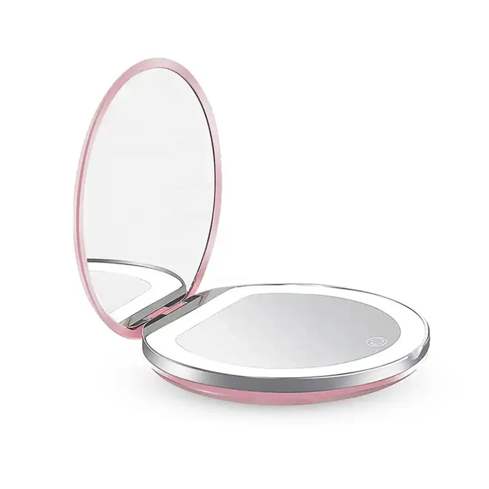Compact Mirror with Light, 1X/3X Magnification LED Pocket Mirror with USB Data Cable, Pink Mini Mirror for Purse, Pocket,Travel Beauty World Shop