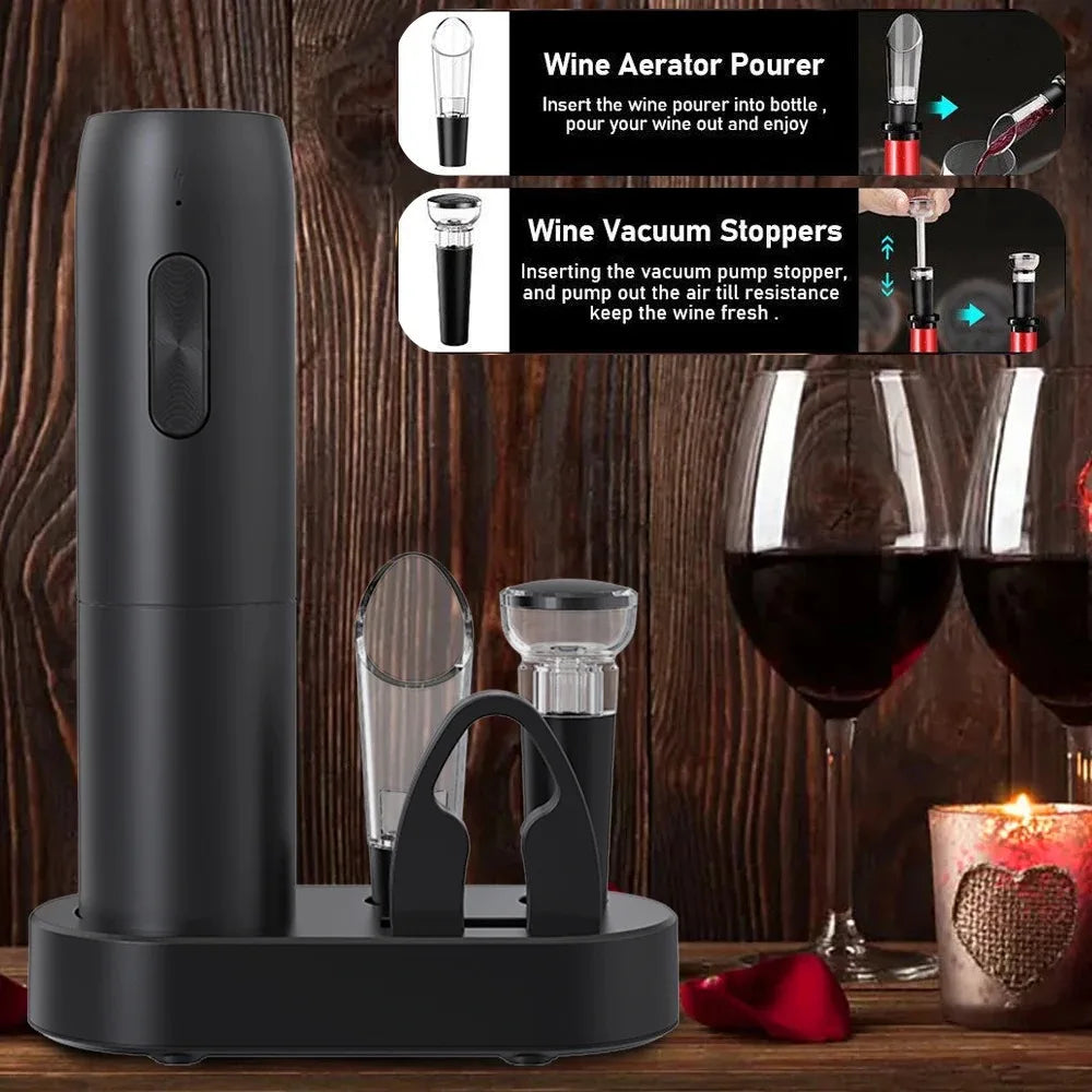 Electric Wine Bottle Opener Automatic Red Wine Corkscrew Rechargeable Wine Opener with Charging Base Tools Kitchen Accessories Beauty World Shop