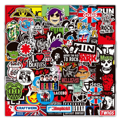 100 Rock And Roll Music Band Stickers Punk Graffiti Stickers For Laptop Guitar Helmet Luggage Decal Golden Memory Stickers Store Beauty World Shop