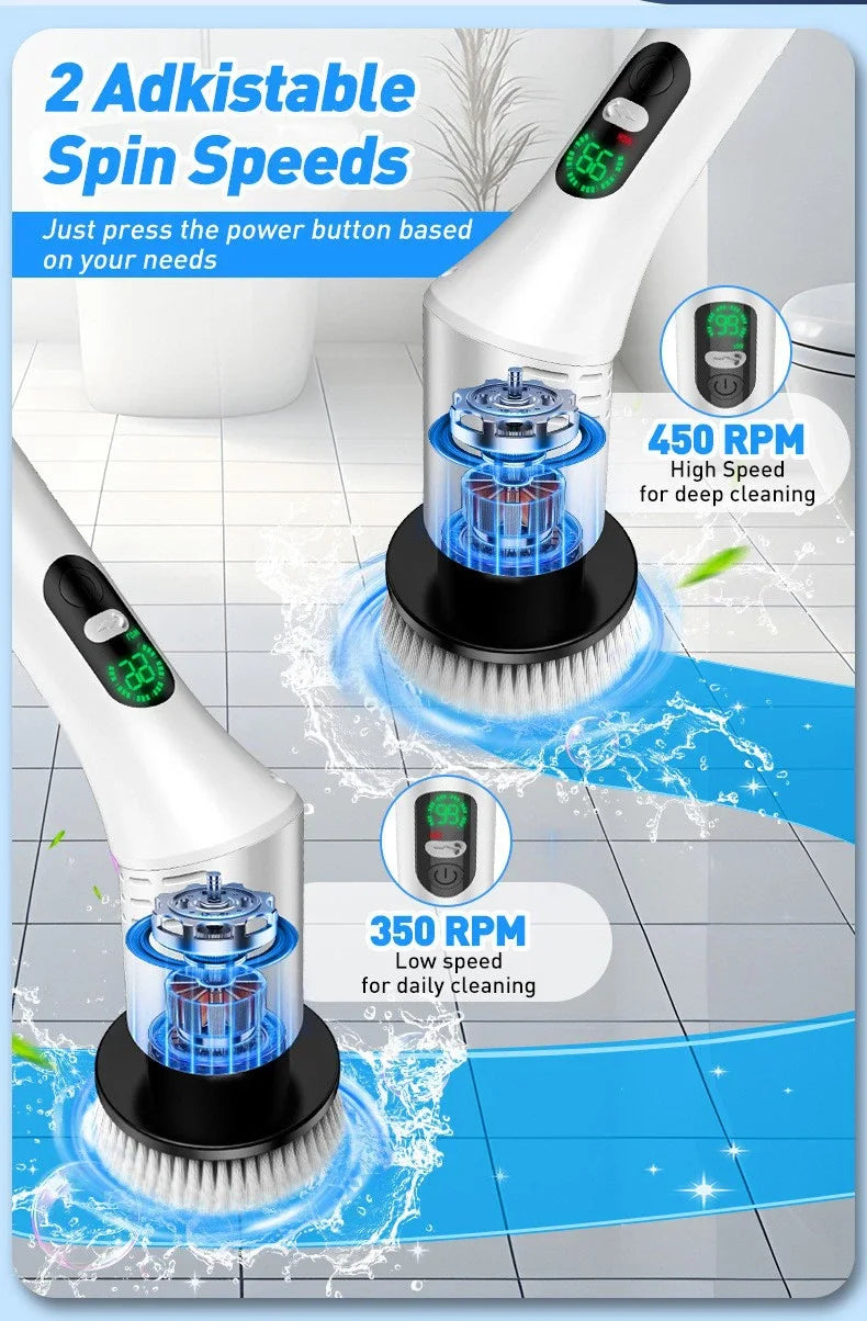Multi-Purpose 9 in 1 Cordless Electric Power Scrubber Bathroom 8 Scrub Brush with Adjustable Extension Handle Shower Scrubber Beauty World Shop