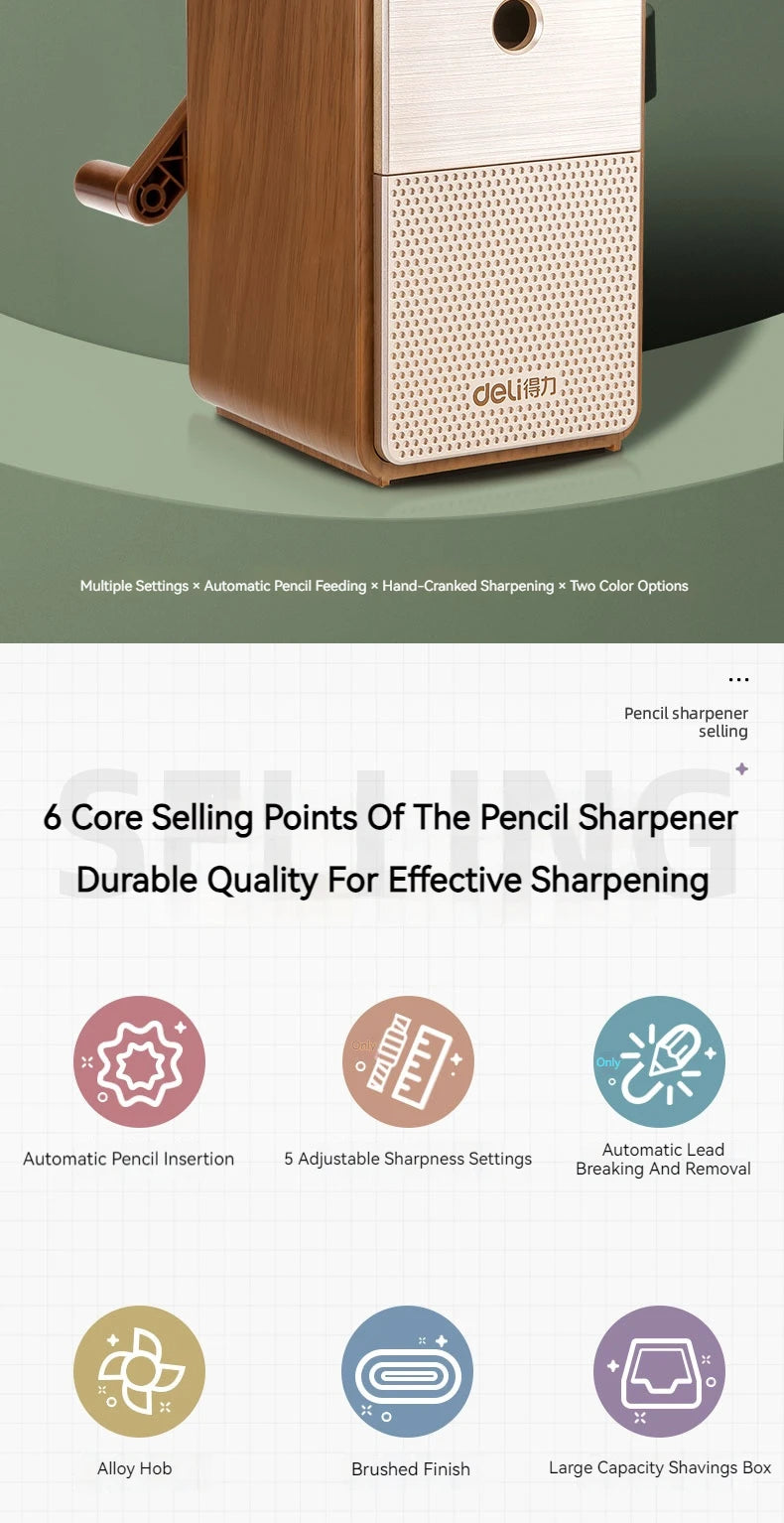 Deli Classic Heavy-Duty Hand Crank Pencil Sharpener - Adjustable, Durable Blade for School, Office, and Studio Use Beauty World Shop