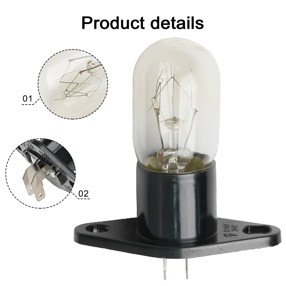 2A 250V 20W Microwave Oven Bulb Refrigerator Lighting Bulb Base Design With Holder Replacement Universal Beauty World Shop