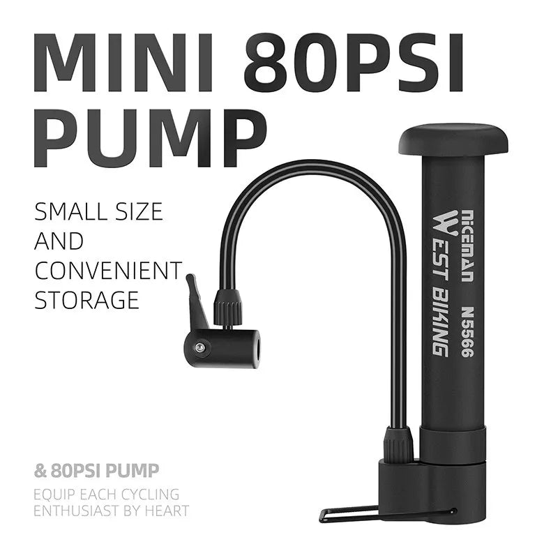 WEST BIKING MTB Bicycle Pump 80 PSI Bike Manual Air Pump Balloon Tire Inflator Schrader Valve Floor Pump Cycling Accesories Beauty World Shop