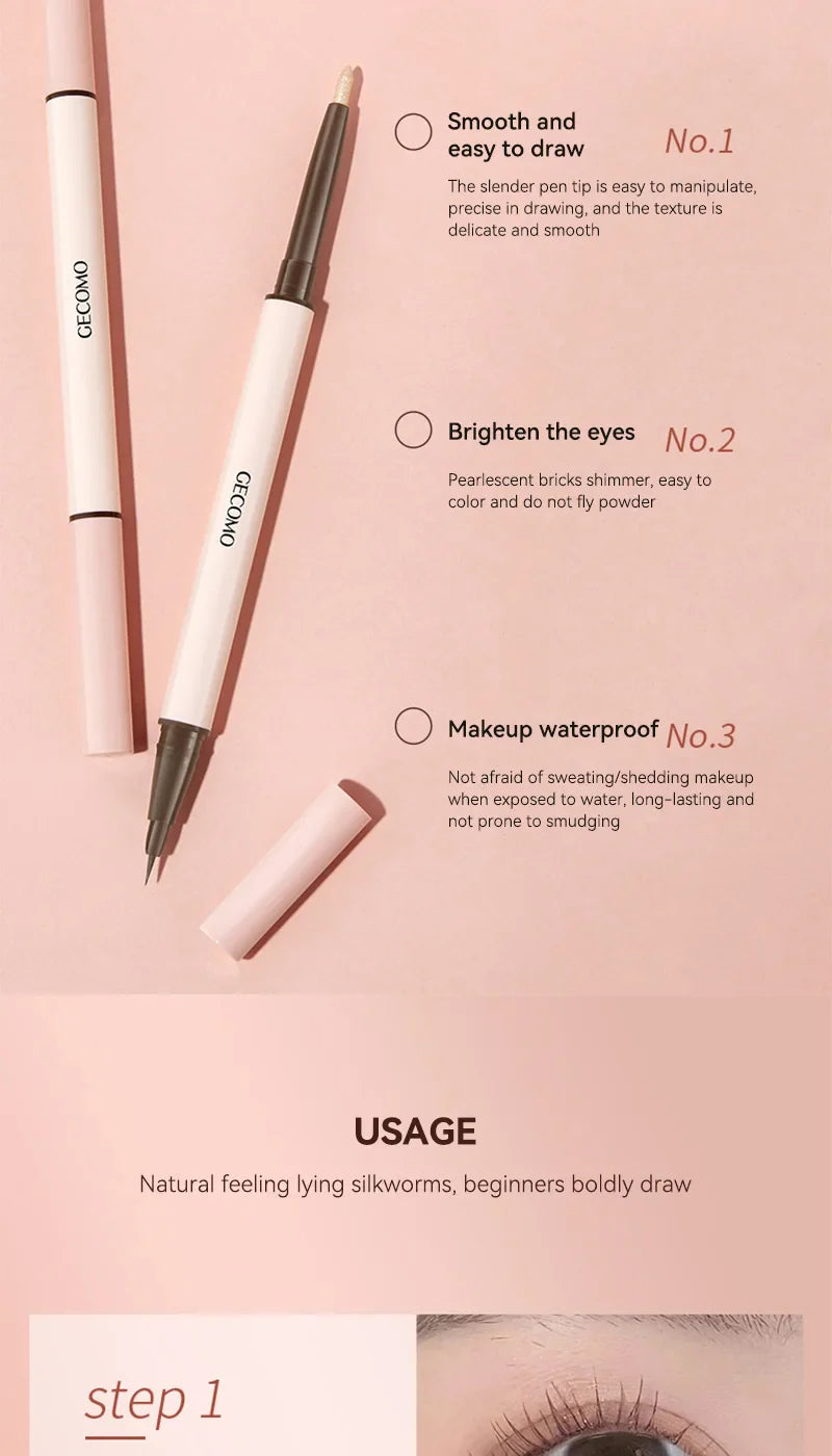 GECOMO 3D star eye double head silkworm pen, keep makeup lasting, waterproof and not easy to stain, brighten Beauty Trend Shop