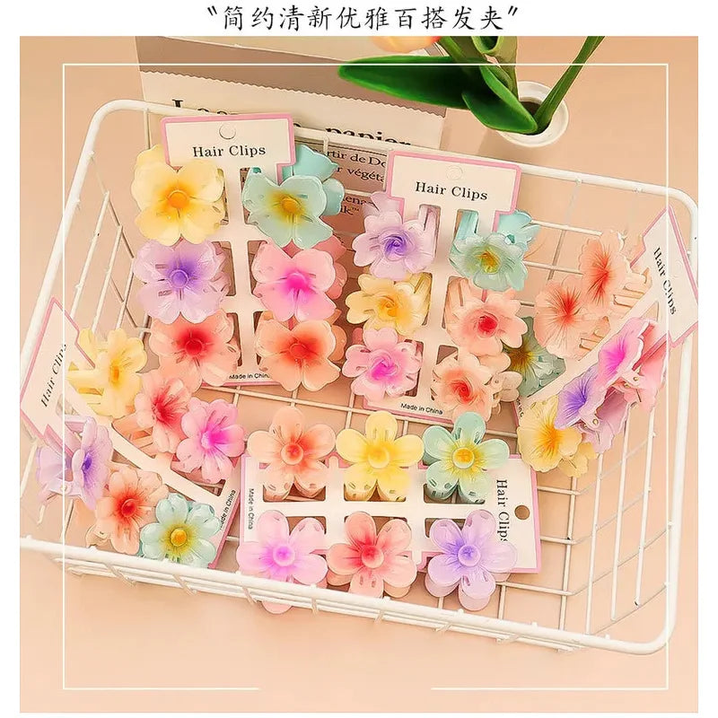 6PCs fashion colorful transparent flower small hair claw clips clamp hairpin Barrette for thick thin hair accessories for women Beauty World Shop