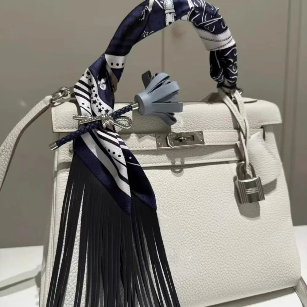 130x5cm Tassel Cashew Print Scarf Women's All-season Twill Silk Decorative Ribbon Multi-purpose Bag Hair Tie Belt Scarf Beauty World Shop