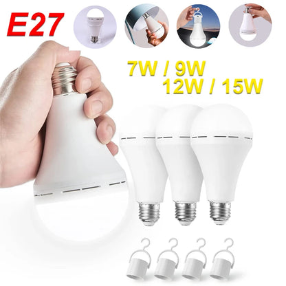 LED Rechargeable Light Bulb 7w 9w 12w 15w 85-265V Emergency Bulb Portable Hanging Camping Lamp for Tent Home Power Failure Porch Beauty World Shop